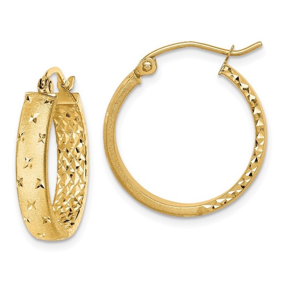 14k Yellow Gold Polished Diamond-cut In/Out Hoop Earrings...